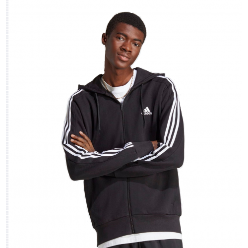 ESSENTIALS FRENCH TERRY 3-STRIPES FULL-ZIP HOODIE- ((ADIDAS IC0433